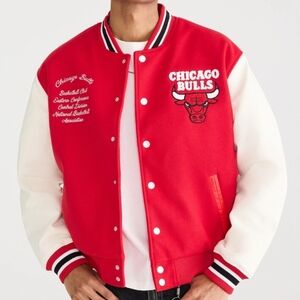 Chicago Bulls Red and White Varsity Bomber Jacket